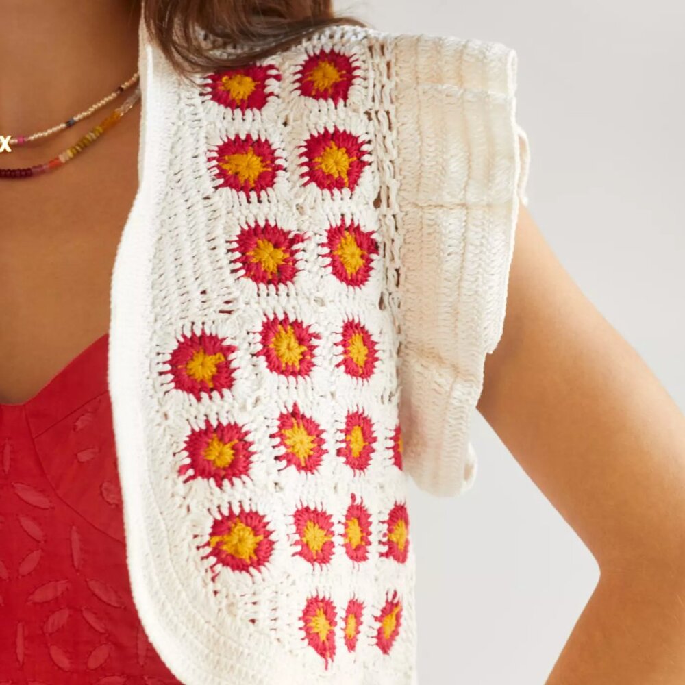 Anthropologie Crochet Floral Shrug